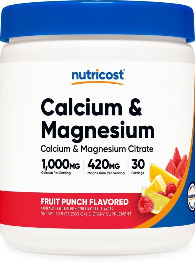 Nutricost Calcium Magnesium Powder (Fruit Punch, 30 Servings) - Bone Support, Non-GMO, Gluten Free (from Calcium Citrate and Magnesium Citrate) - Image 1