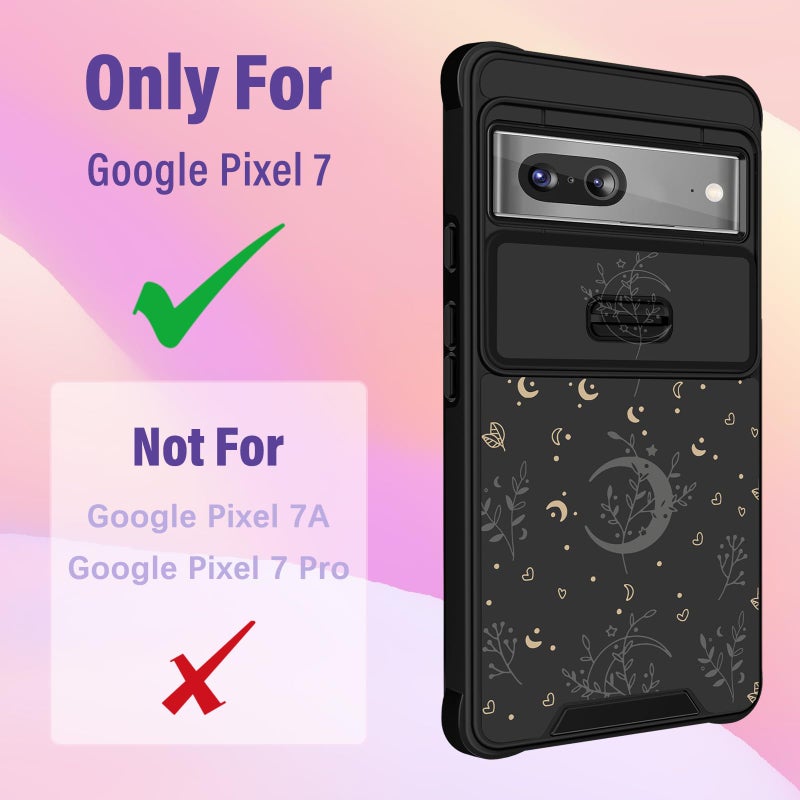 Funermei (2in1 for Google Pixel 7 Case for Women Moon Star Cute Girls Black Phone Cover Girly Pretty Moon Planet Design with Camera Cover+ Ring Stand for Google Pixel 7 Phone Case - Image 2