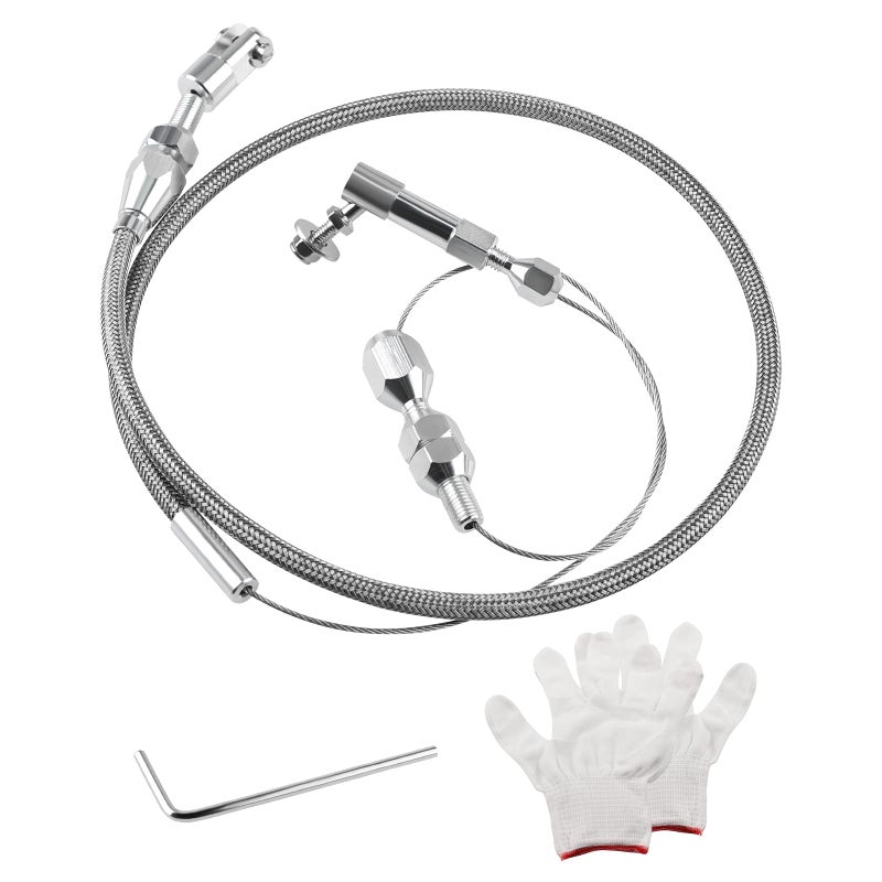 WMPHE 24 Inch Universal Throttle Cable Kit with Aluminum Fittings Ferrules Adjustable Stainless Steel Braided Swap Fuel Line with Ucuttofit Inner Wire
