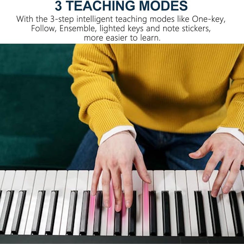 JIKADA 61 Key Portable Electronic Keyboard Piano w/Lighted Full Size Keys,LCD,Headphones,X-Stand,Stool,Music Rest,Microphone,Note Stickers,Built-In Speakers,3 Teaching Modes,Ideal for Beginner Adult - Image 4