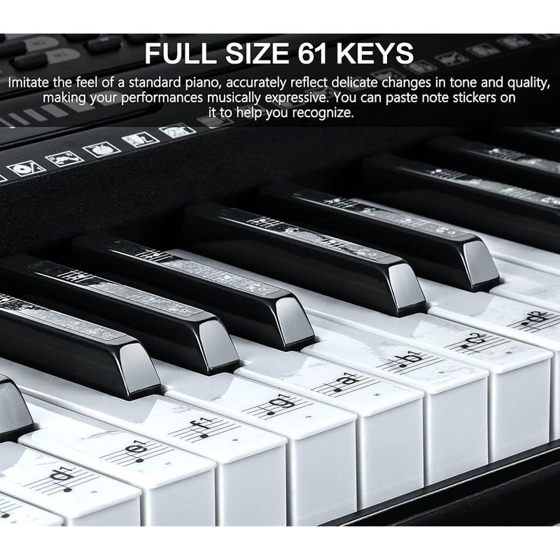 JIKADA 61 Key Portable Electronic Keyboard Piano w/Lighted Full Size Keys,LCD,Headphones,X-Stand,Stool,Music Rest,Microphone,Note Stickers,Built-In Speakers,3 Teaching Modes,Ideal for Beginner Adult - Image 3