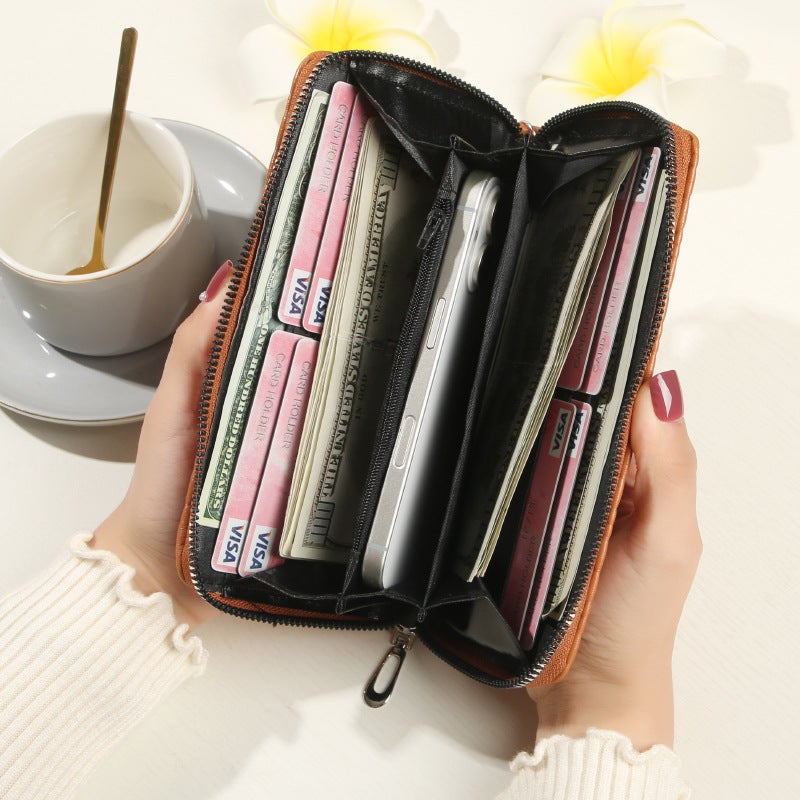 New 2024 Wallet Women'S Long Embroidered Line Mobile Phone Bag Wallet Multi-Card Card Bag Large Capacity Trendy Clutch Bag - Image 4