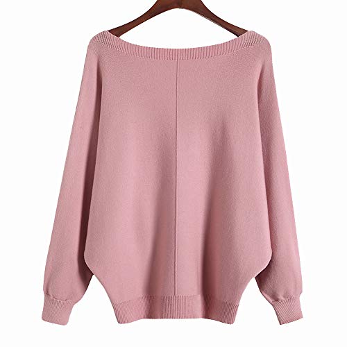 Ckikiou Womens Lightweight Oversized Boat Neck Sweaters Tops Dolman Batwing Sleeve Ribbed Knitted Pullovers Pink - Image 2