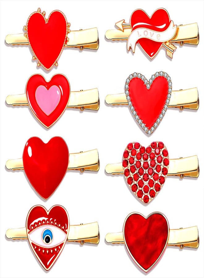 CEALXHENY 8PCS Heart Hair Clips for Women Girls Valentine's Red Heart Hairpins Gifts (8PCS Various Clip) - Image 1