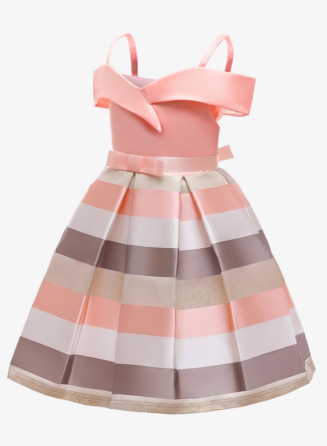 Take Two Girls Striped Cold-Shoulder Dress With Bow Detail - Image 4