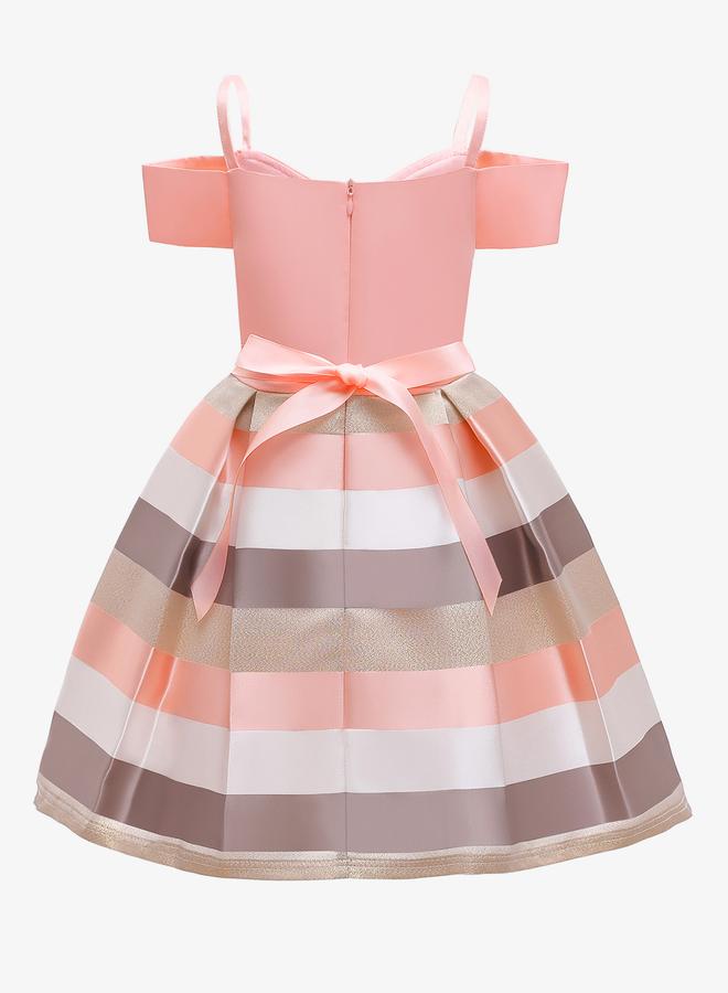 Take Two Girls Striped Cold-Shoulder Dress With Bow Detail - Image 3