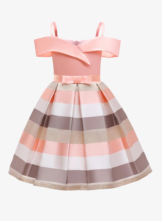 Take Two Girls Striped Cold-Shoulder Dress With Bow Detail - Image 2