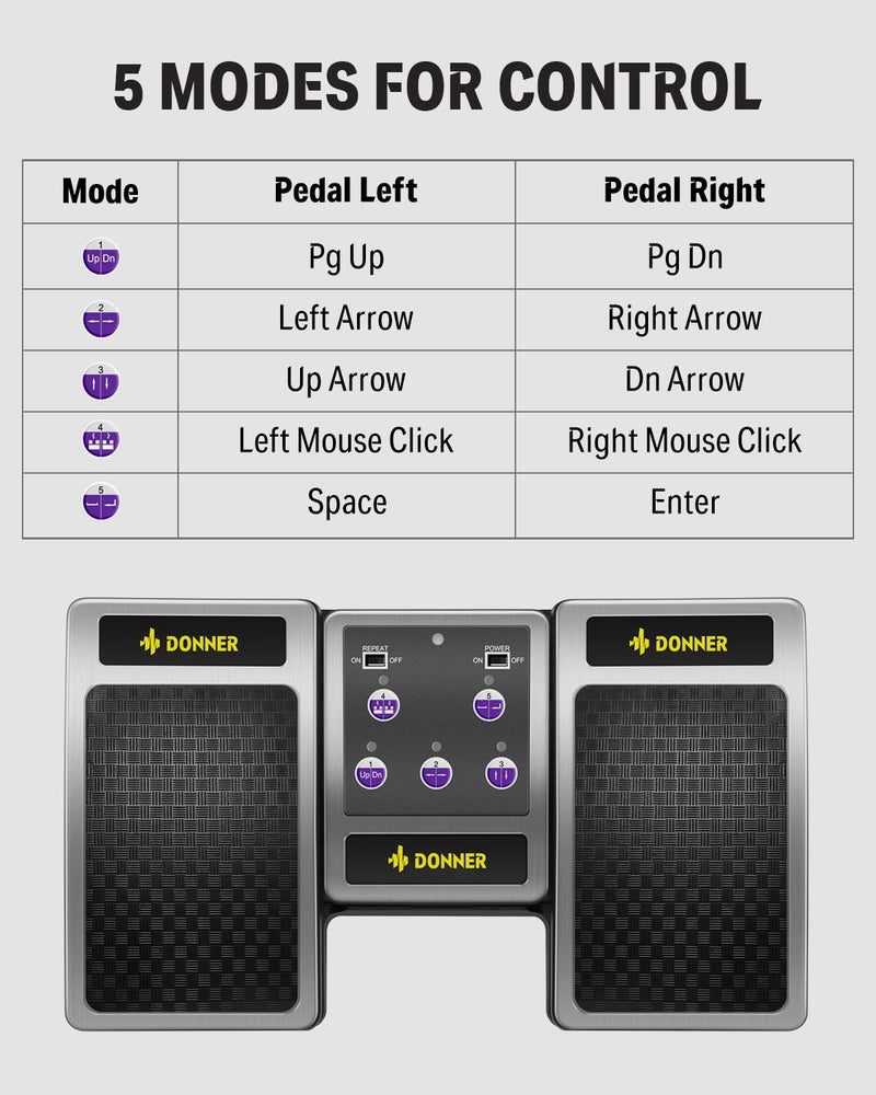 Donner Bluetooth Page Turner Pedal for Tablets and Phones Rechargeable Wireless Foot Pedal, Silver - Image 2