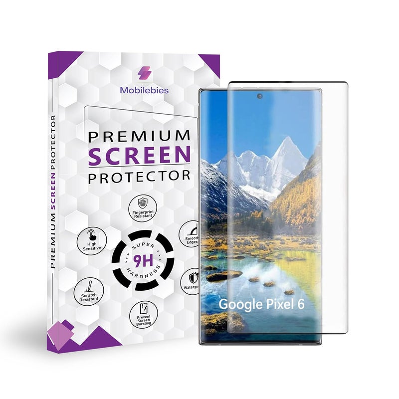 Mobilebies 9H Premium Black Border Tempered Glass Screen Protector (Non-UV Glass) for Google Pixel 6 (6.4 Inch, Pack of 1) | Full Screen Coverage (Edge to Edge) Screen Guard - Image 1