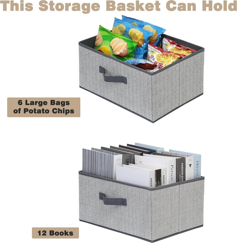 EITMOW Storage Baskets, 15.7 Inch Woven Fabric Bins, Storage Cubes with Reinforced Handles, Organizer Bins for Closet Shelves, Foldable, for Toys, Clothes, Natural Beige (4PCS/Grey-15.7*11*7.8inch) - Image 3