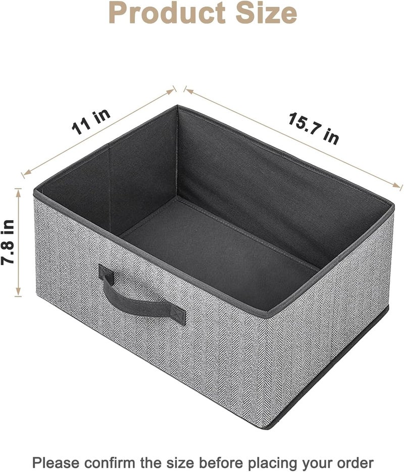 EITMOW Storage Baskets, 15.7 Inch Woven Fabric Bins, Storage Cubes with Reinforced Handles, Organizer Bins for Closet Shelves, Foldable, for Toys, Clothes, Natural Beige (4PCS/Grey-15.7*11*7.8inch) - Image 2