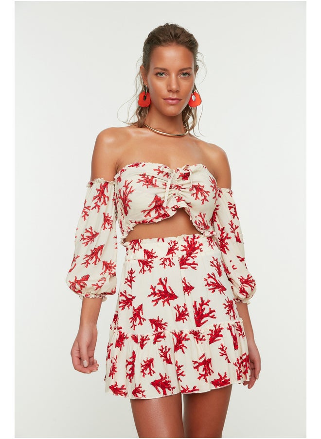 trendyol - Underwater Patterned Woven Gathered Blouse Skirt Set TBESS21AU0539 - Image 1