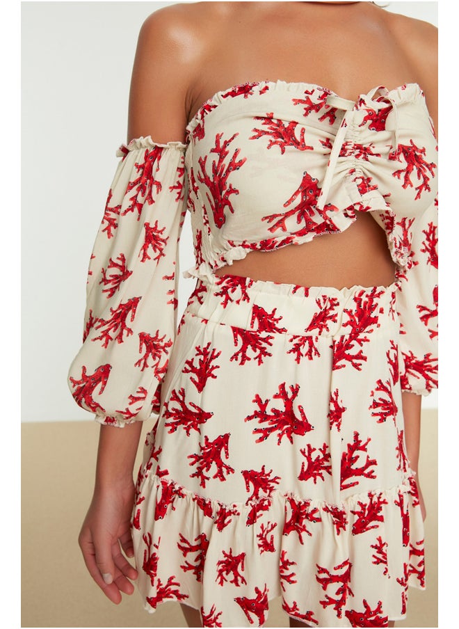 trendyol - Underwater Patterned Woven Gathered Blouse Skirt Set TBESS21AU0539 - Image 1