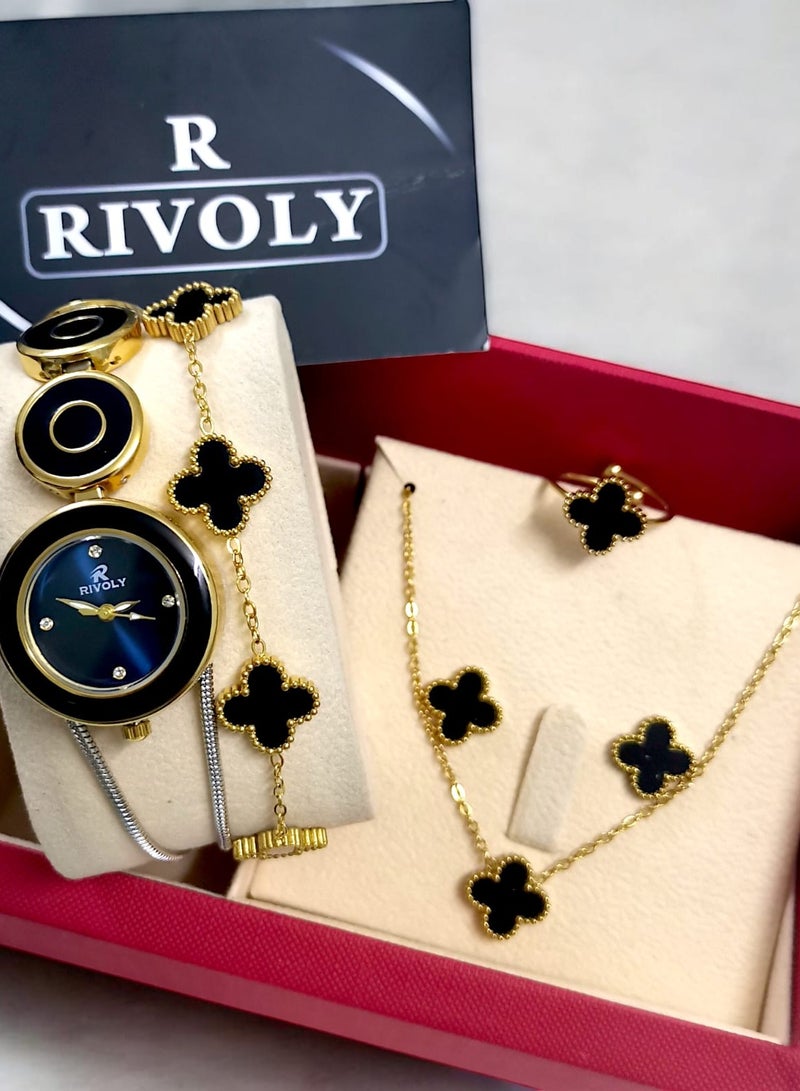 Rivoly Elegant women's stainless-steel set consisting of a waterproof watch with a set of bracelets, rings, necklaces, and earrings - Image 1