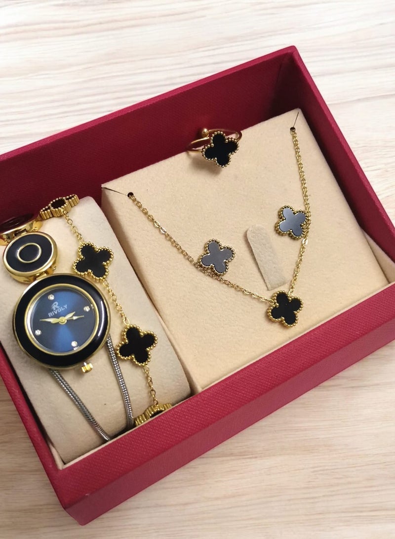 Rivoly Elegant women's stainless-steel set consisting of a waterproof watch with a set of bracelets, rings, necklaces, and earrings - Image 2
