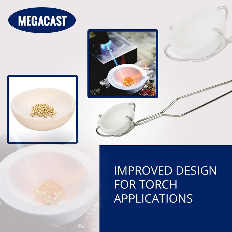 MegaCast Small Melting Ceramic Crucible Dish Cup Set of 2 Melting Gold Silver Copper Whip Tongs Handle 2A - Image 3