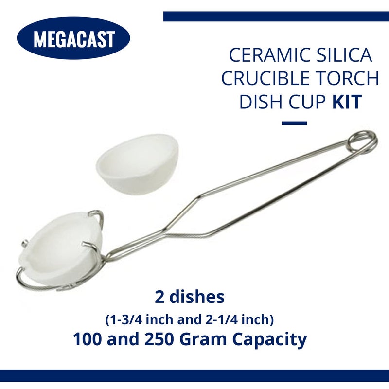 MegaCast Small Melting Ceramic Crucible Dish Cup Set of 2 Melting Gold Silver Copper Whip Tongs Handle 2A - Image 2