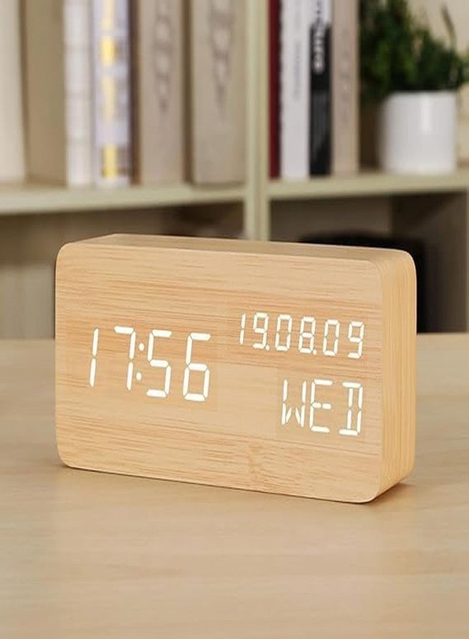 JAMBUVANTI® Digital Desk Alarm Clock, Wooden Finish Smart Digital Smart Date & Time Show LED Display Reminder Watch Kids Bed-Room Study Table-top Smart Alarm Watch LED Clock for Bedroom,Livingroom - Image 1
