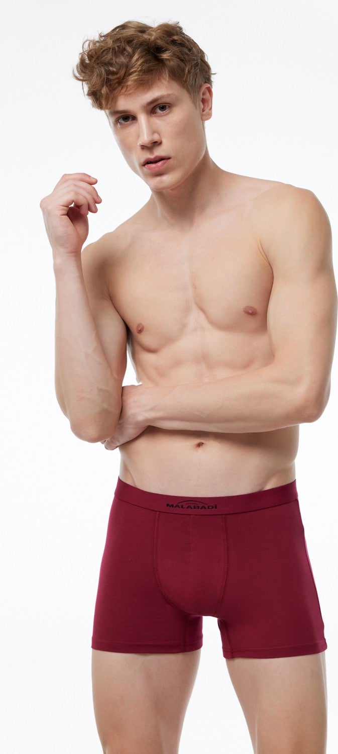 Malabadi Men's Claret Red 3 Piece Cotton Elastane Boxer 3M075  - Image 2