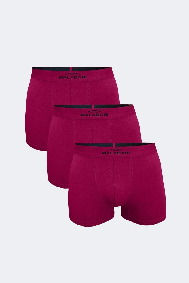 Malabadi Men's Claret Red 3 Piece Cotton Elastane Boxer 3M075  - Image 1