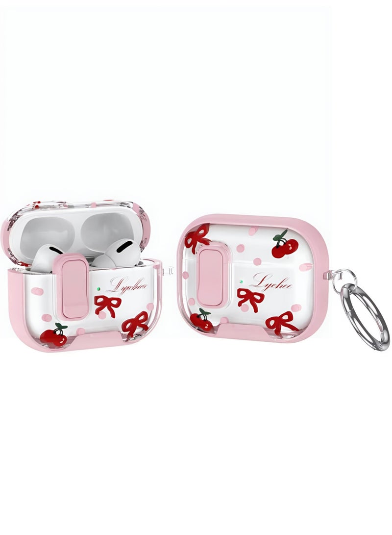 Cherry & Ribbon Case for AirPods 4 with Safety Lock and Phone Stand - Pink - Image 3