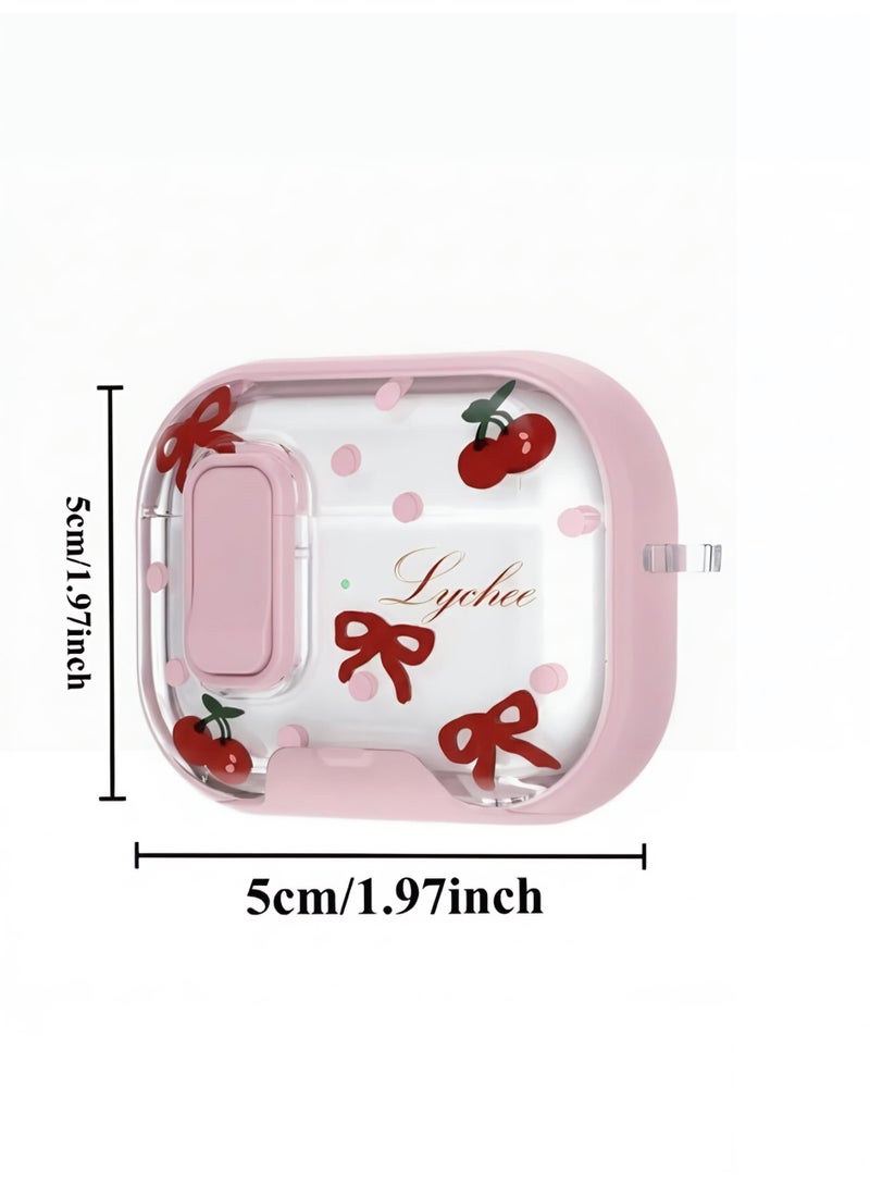 Cherry & Ribbon Case for AirPods 4 with Safety Lock and Phone Stand - Pink - Image 2