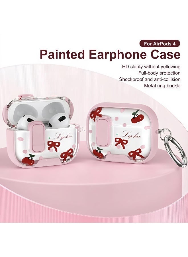 Cherry & Ribbon Case for AirPods 4 with Safety Lock and Phone Stand - Pink - Image 4