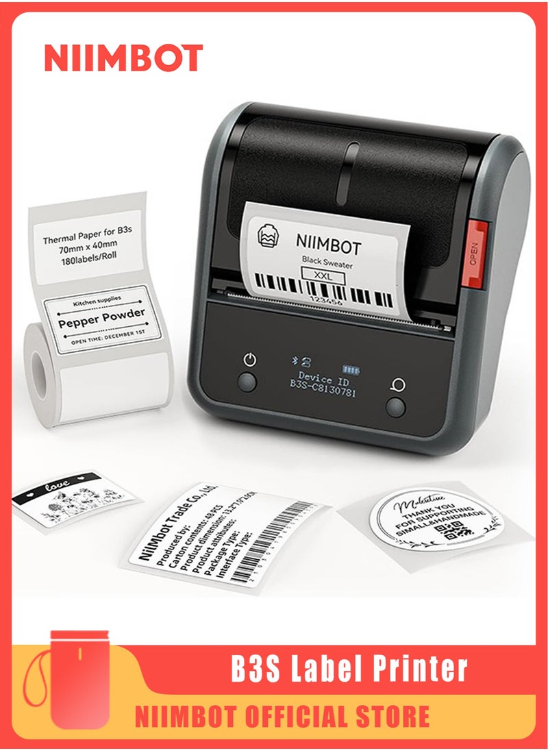 NIIMBOT - B3S Thermal Label Maker Machine, Inkless Label Printer with 20-75mm Print Width, Portable Bluetooth Thermal Label Maker with 1 Roll 70*40mm White Tape, Great for Clothing, Barcode, Supermarket, Retail Store and Home Printing Barcodes & Small Business - Image 1