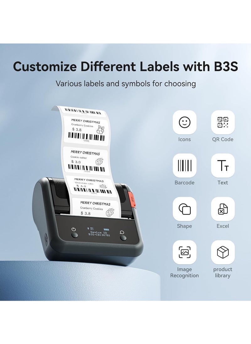 B3S Thermal Label Maker Machine, Inkless Label Printer with 20-75mm Print Width, Portable Bluetooth Thermal Label Maker with 1 Roll 70*40mm White Tape, Great for Clothing, Barcode, Supermarket, Retail Store and Home Printing Barcodes & Small Business - pzsku/Z398C3749DA35E7B3737BZ/45/_/1715146643/c5a87698-691b-4707-b165-260cd2933a50