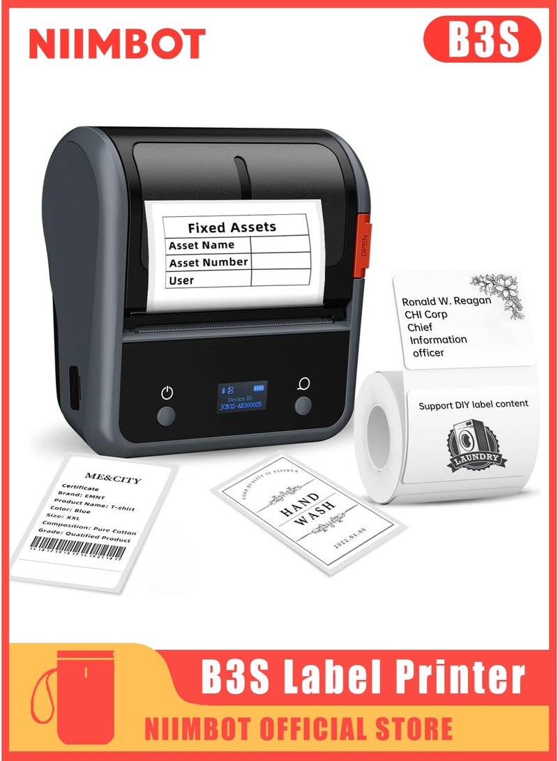 NIIMBOT B3S Thermal Label Maker Machine, Inkless Label Printer with 20-75mm Print Width, Portable Bluetooth Thermal Label Maker with 1 Roll 70*40mm White Tape, Great for Clothing, Barcode, Supermarket, Retail Store and Home Printing Barcodes & Small Business - Image 1