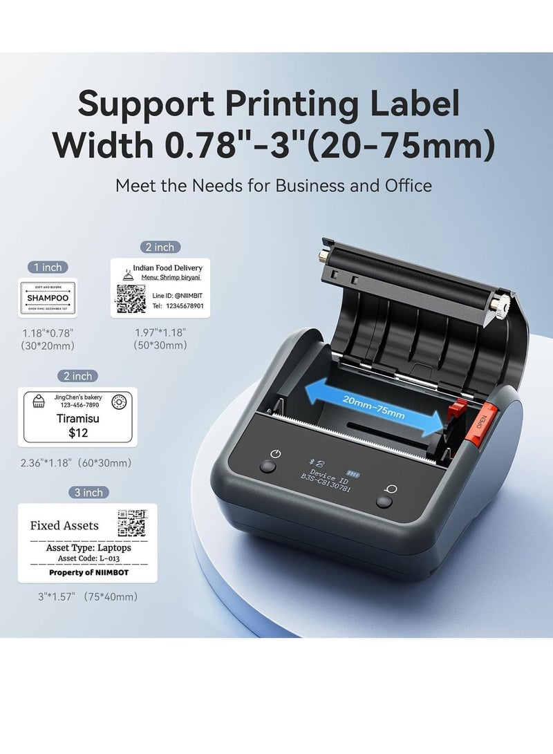 NIIMBOT B3S Thermal Label Maker Machine, Inkless Label Printer with 20-75mm Print Width, Portable Bluetooth Thermal Label Maker with 1 Roll 70*40mm White Tape, Great for Clothing, Barcode, Supermarket, Retail Store and Home Printing Barcodes & Small Business - Image 2