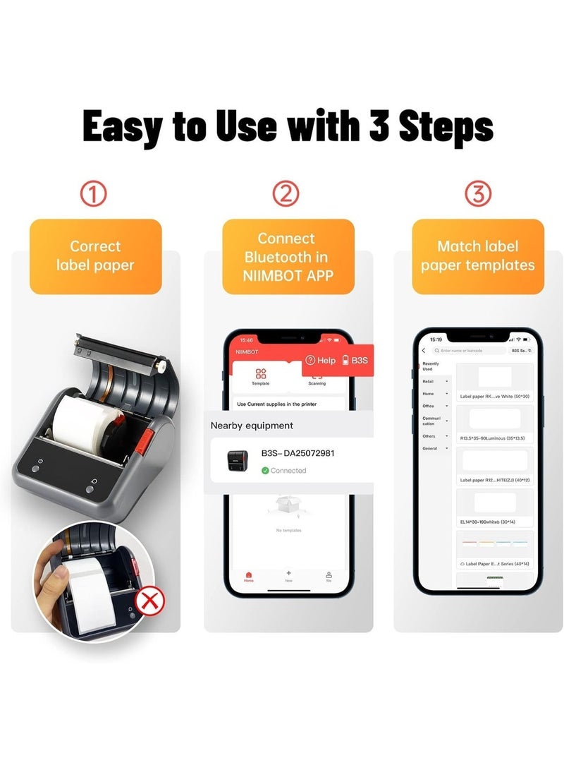 NIIMBOT B3S Thermal Label Maker Machine, Inkless Label Printer with 20-75mm Print Width, Portable Bluetooth Thermal Label Maker with 1 Roll 70*40mm White Tape, Great for Clothing, Barcode, Supermarket, Retail Store and Home Printing Barcodes & Small Business - Image 3