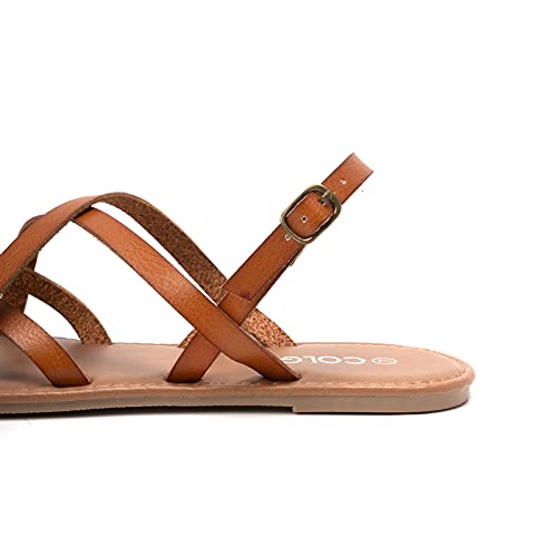 Colgo Women's Summer Strappy Flat Sandals, Adjustable Casual Fisherman Sandal with Open Toe Slingback Gladiator Sandals (8.5,Brown) - Image 2