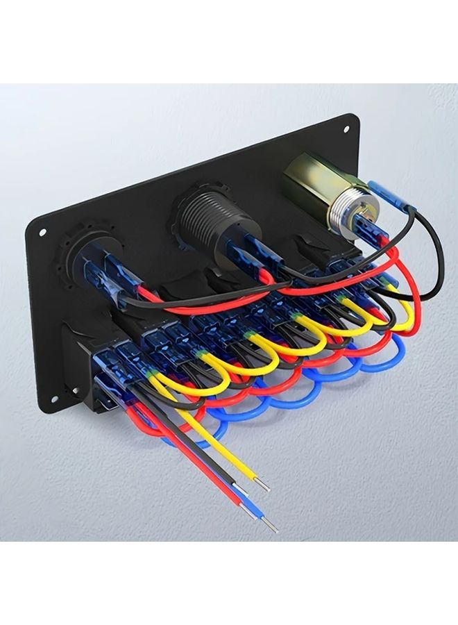 6 Gang Rocker Switch Panel Dual USB Ports 48A 12V 24V Blue LED Backlight - Image 5
