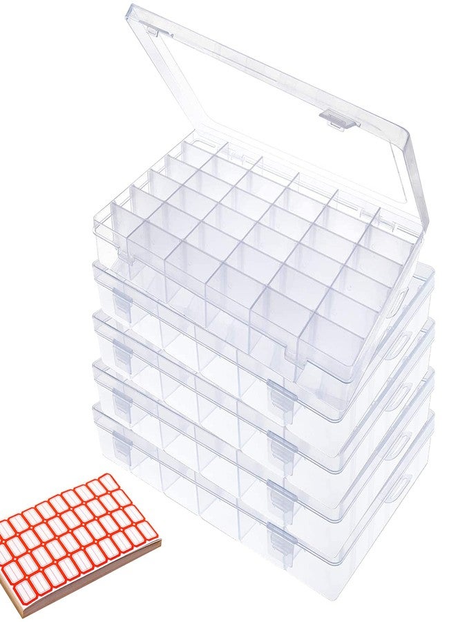 Odowalker 5Pack 36 Grids Clear Plastic Organizer Box with Adjustable Dividers Storage Container Jewelry Box for Beads Art Crafts Pieces Letter Board Fishing Tackles Rock Collection with 2000pcs Label Stickers - Image 1