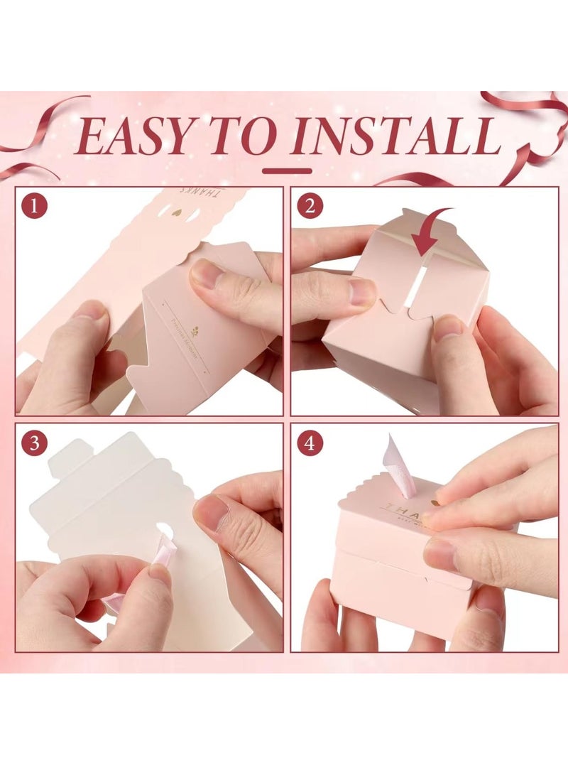Excefore 50 Pack Small Thank You Mini Pink Party Favor Gift Bags with Pink Bow Ribbon Treat Boxes Paper Bags for Wedding Baby Shower Bridesmaid Celebration (6.5*6.5*6.5cm, Pink) - Image 4