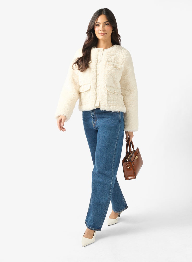 فيرو مودا جاكيت كارولين بياقة فرو وأزرار - Image 4