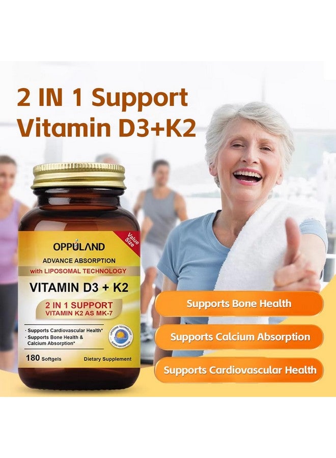 oppuland Vitamin D3 + K2 5000 IU - Liposomal Technology for Enhanced Absorption - MK-7 Vitamin K2 100mcg - Supports Bone & Calcium Metabolism - D3K2 Supplement for Men & Women - 180 Softgels - Image 4