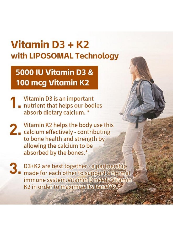 oppuland Vitamin D3 + K2 5000 IU - Liposomal Technology for Enhanced Absorption - MK-7 Vitamin K2 100mcg - Supports Bone & Calcium Metabolism - D3K2 Supplement for Men & Women - 180 Softgels - Image 5