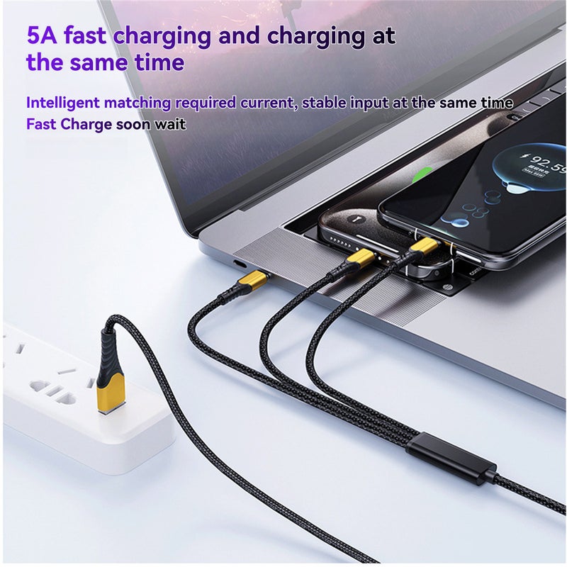 100W Super Fast Charging Cable 3-in-1 Charging Cable Universal Type-C Port Fast Charging Data Cable Type-C to 3 Type-C - Image 3