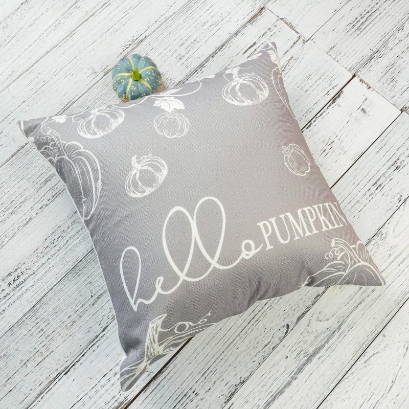 ONWAY Fall Throw Pillow Covers 20x20 Set of 2 Farmhouse Hello Fall Pumpkin Maple Leaves Decorations Outdoor Patio Autumn Seasonal Cushion Cover for Sofa Couch Home Bed Grey - Image 4