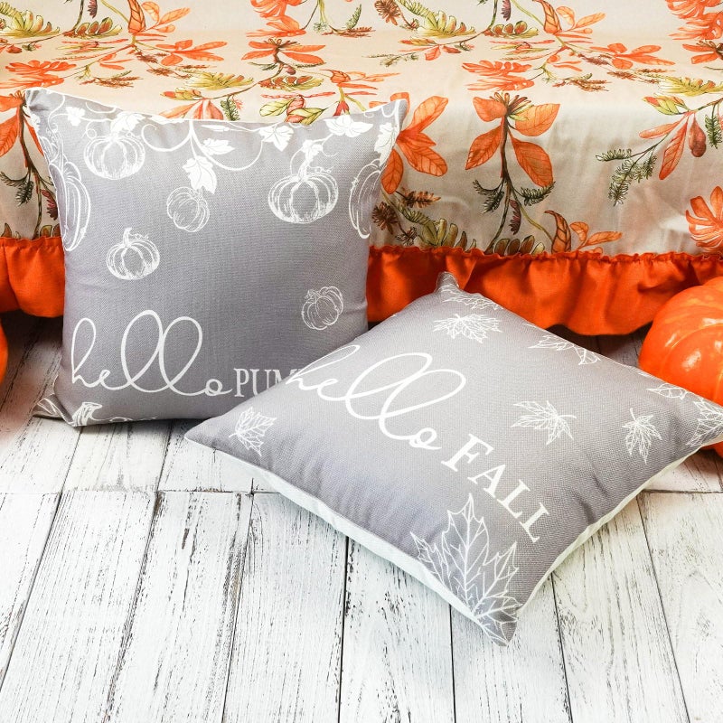 ONWAY Fall Throw Pillow Covers 20x20 Set of 2 Farmhouse Hello Fall Pumpkin Maple Leaves Decorations Outdoor Patio Autumn Seasonal Cushion Cover for Sofa Couch Home Bed Grey - Image 3