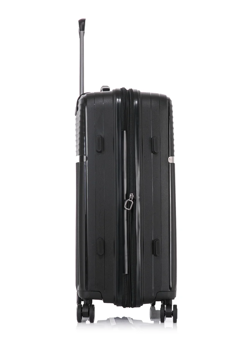 CABINPRO Light Weight PP Fashion Trolley Luggage Expandable Hard Case Medium Checked Suitcase with Safe Zipper and 4 Quite 360° Double Spinner Wheels CP002 Black