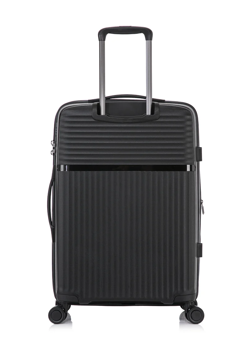 CABINPRO Light Weight PP Fashion Trolley Luggage Expandable Hard Case Medium Checked Suitcase with Safe Zipper and 4 Quite 360° Double Spinner Wheels CP002 Black