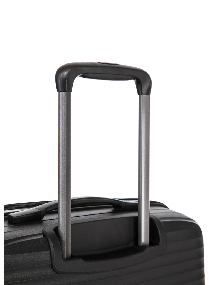 CABINPRO Light Weight PP Fashion Trolley Luggage Expandable Hard Case Medium Checked Suitcase with Safe Zipper and 4 Quite 360° Double Spinner Wheels CP002 Black