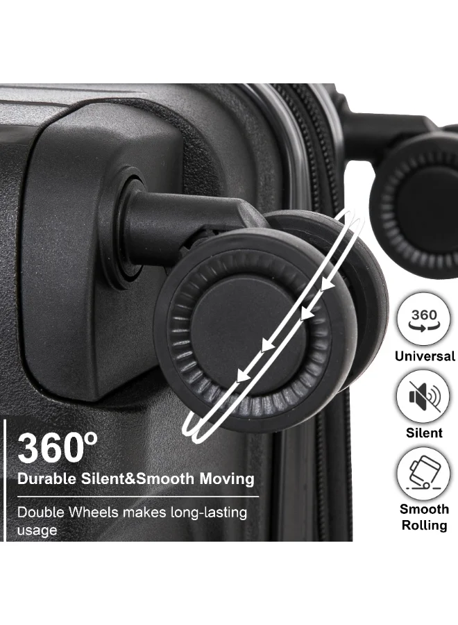 Cabinpro 24 Light Weight PP Fashion Trolley Luggage Expandable Hard Case Medium Checked Suitcase with Safe Zipper and 4 Quite 360° Double Spinner Wheels CP002 Black  | Best Price UAE