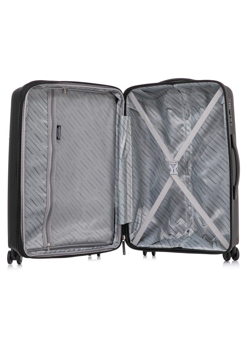 CABINPRO - Light Weight PP Fashion Trolley Luggage Expandable Hard Case Medium Checked Suitcase with Safe Zipper and 4 Quite 360° Double Spinner Wheels CP002 Black - Image 1