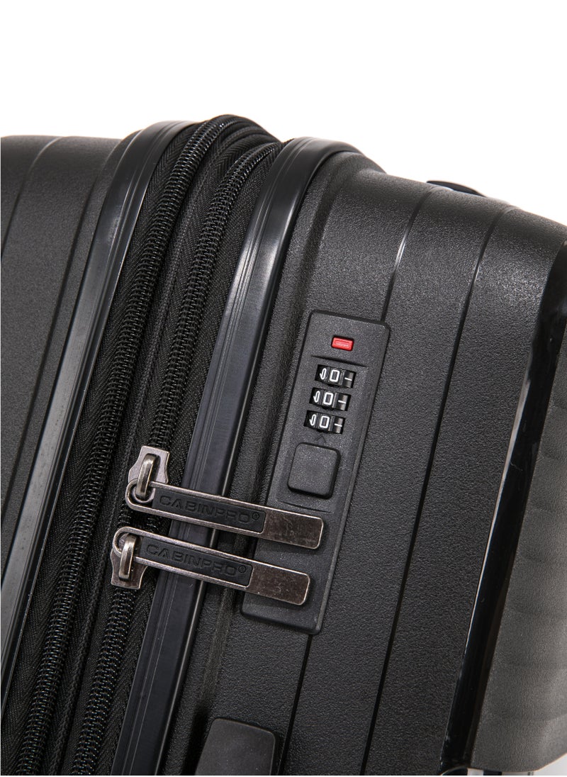 CABINPRO - Light Weight PP Fashion Trolley Luggage Expandable Hard Case Medium Checked Suitcase with Safe Zipper and 4 Quite 360° Double Spinner Wheels CP002 Black - Image 1