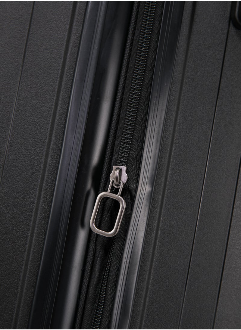 CABINPRO - Light Weight PP Fashion Trolley Luggage Expandable Hard Case Medium Checked Suitcase with Safe Zipper and 4 Quite 360° Double Spinner Wheels CP002 Black - Image 1