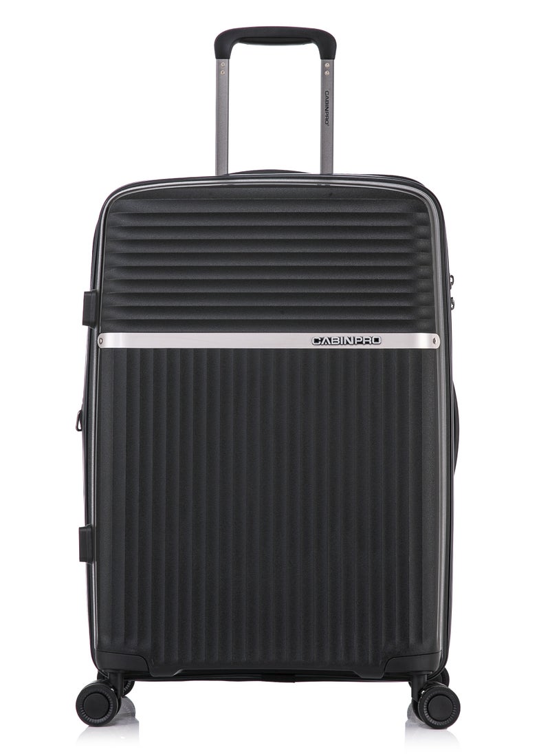 CABINPRO - Light Weight PP Fashion Trolley Luggage Expandable Hard Case Medium Checked Suitcase with Safe Zipper and 4 Quite 360° Double Spinner Wheels CP002 Black - Image 1